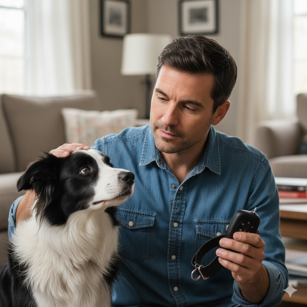 Collier anti-aboiement connecté sur un chien avec application smartphone