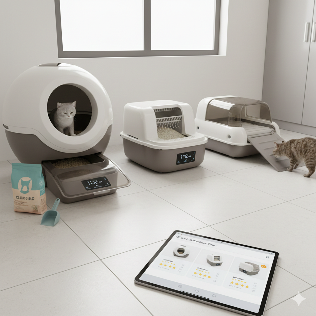 Litière automatique connectée pour chat avec application smartphone