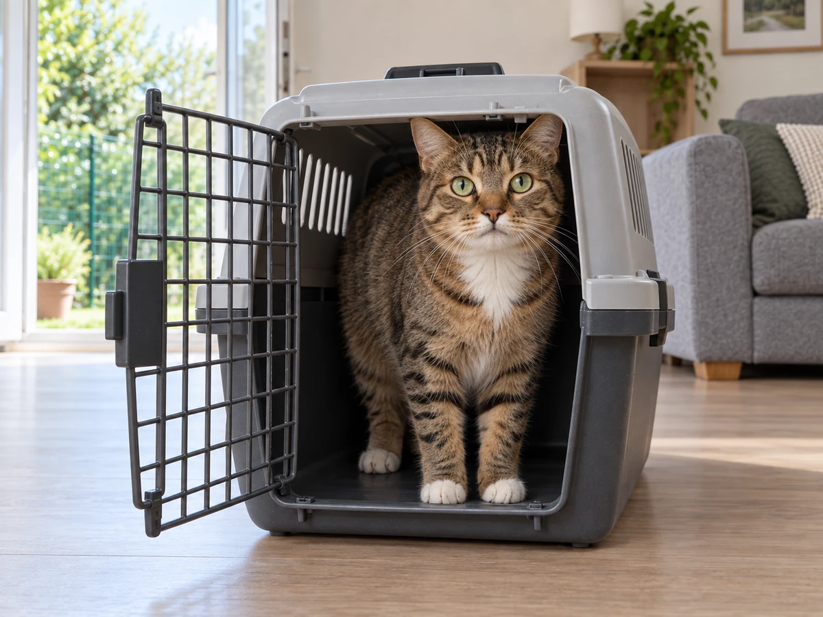 Chat qui ne tient pas debout dans sa caisse, oreilles contre le plafond : photo