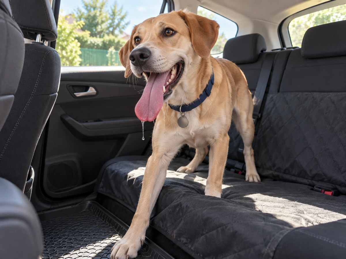 Chien qui halète fort et bave épais pendant le trajet : photo