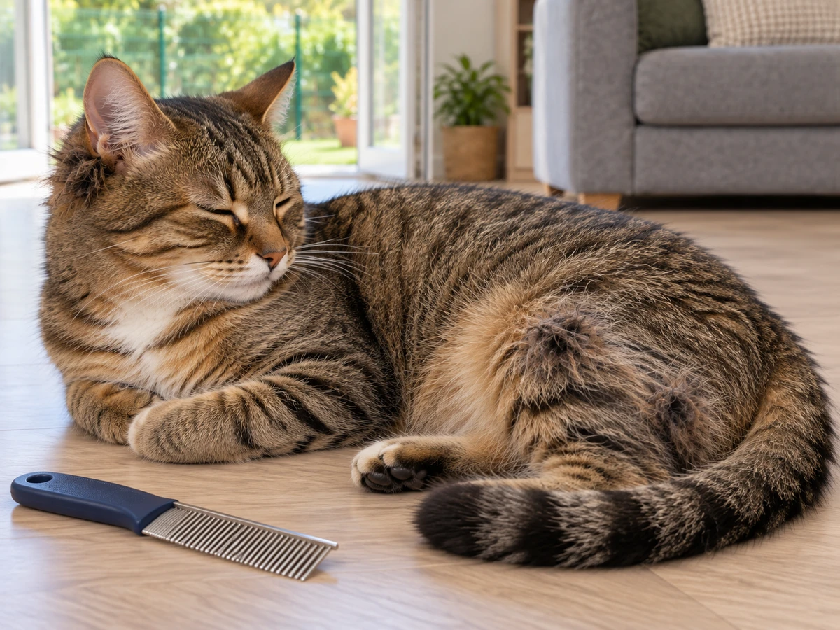 Nœuds et touffes feutrées dans le pelage du chat : photo
